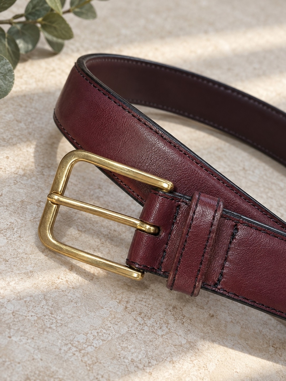 Vintage Jacobsons Burgundy Harness Leather Belt Size 40 Brass Buckle